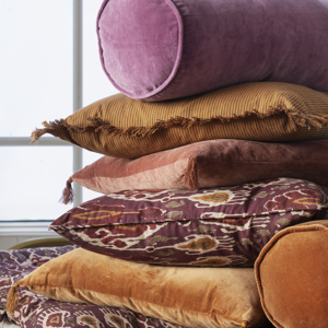 Striped cushion cover w/ fringes