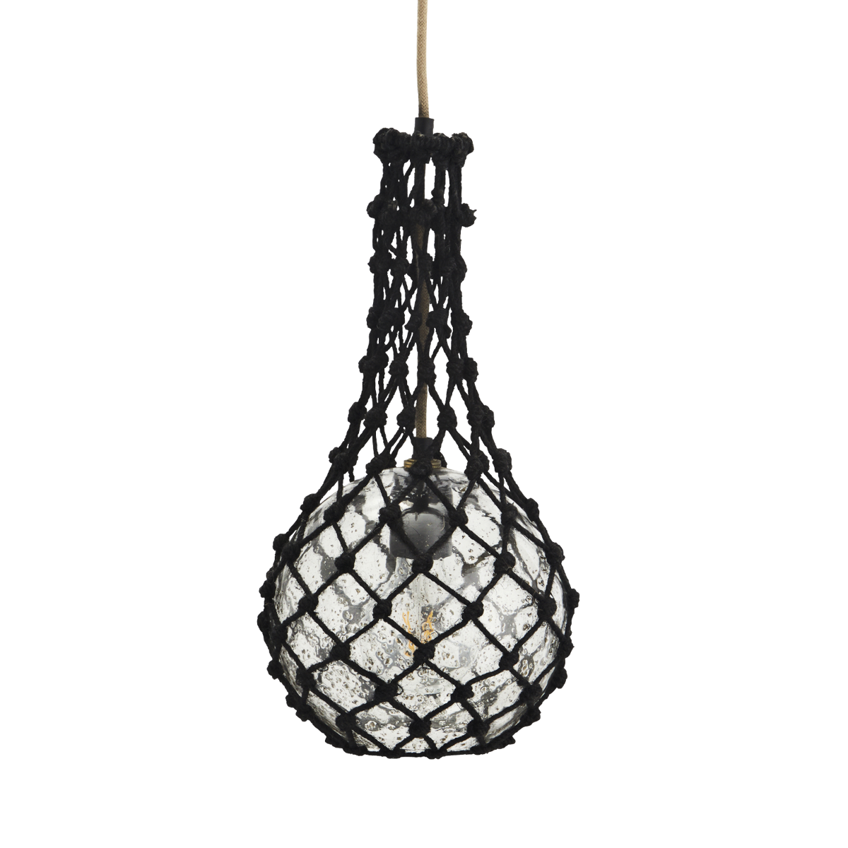 Glass ceiling lamp w/ jute net 