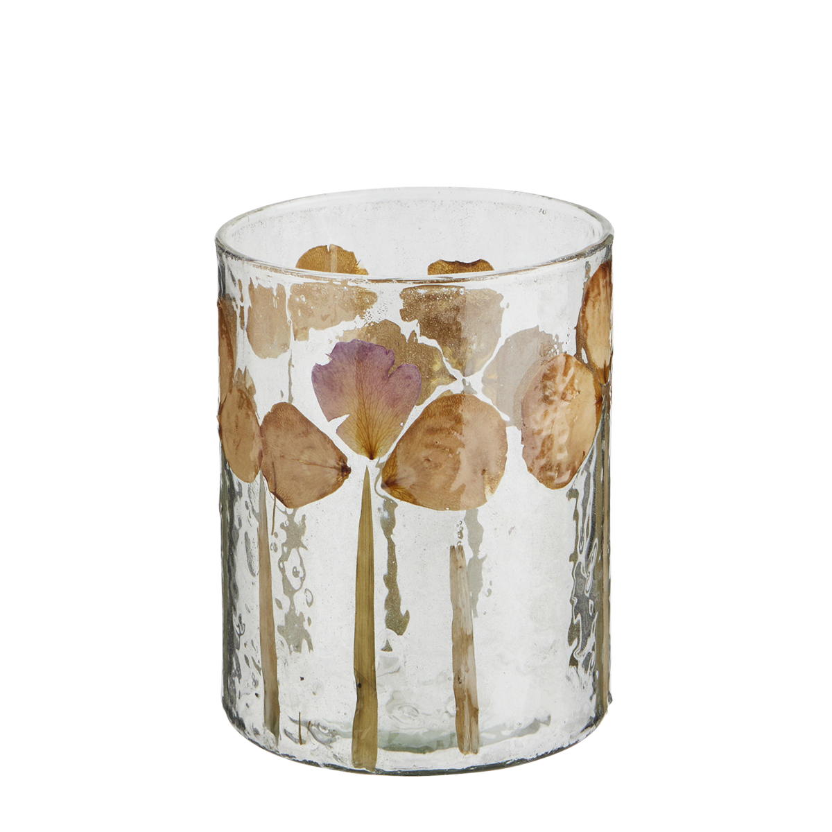 Glass votive w/ leaves