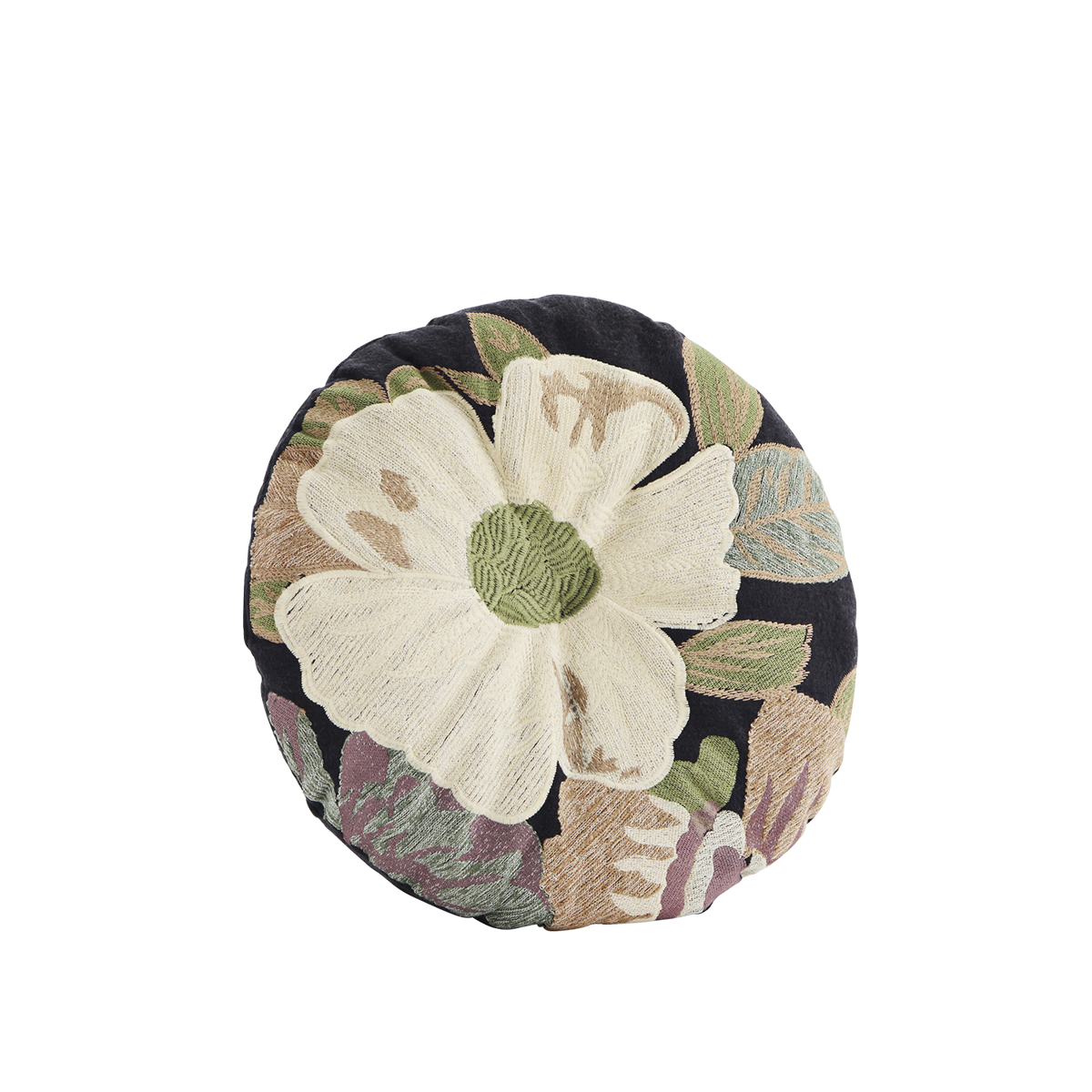 Round embroidered cushion