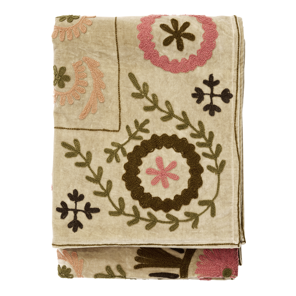 Suzani embroidered velvet throw