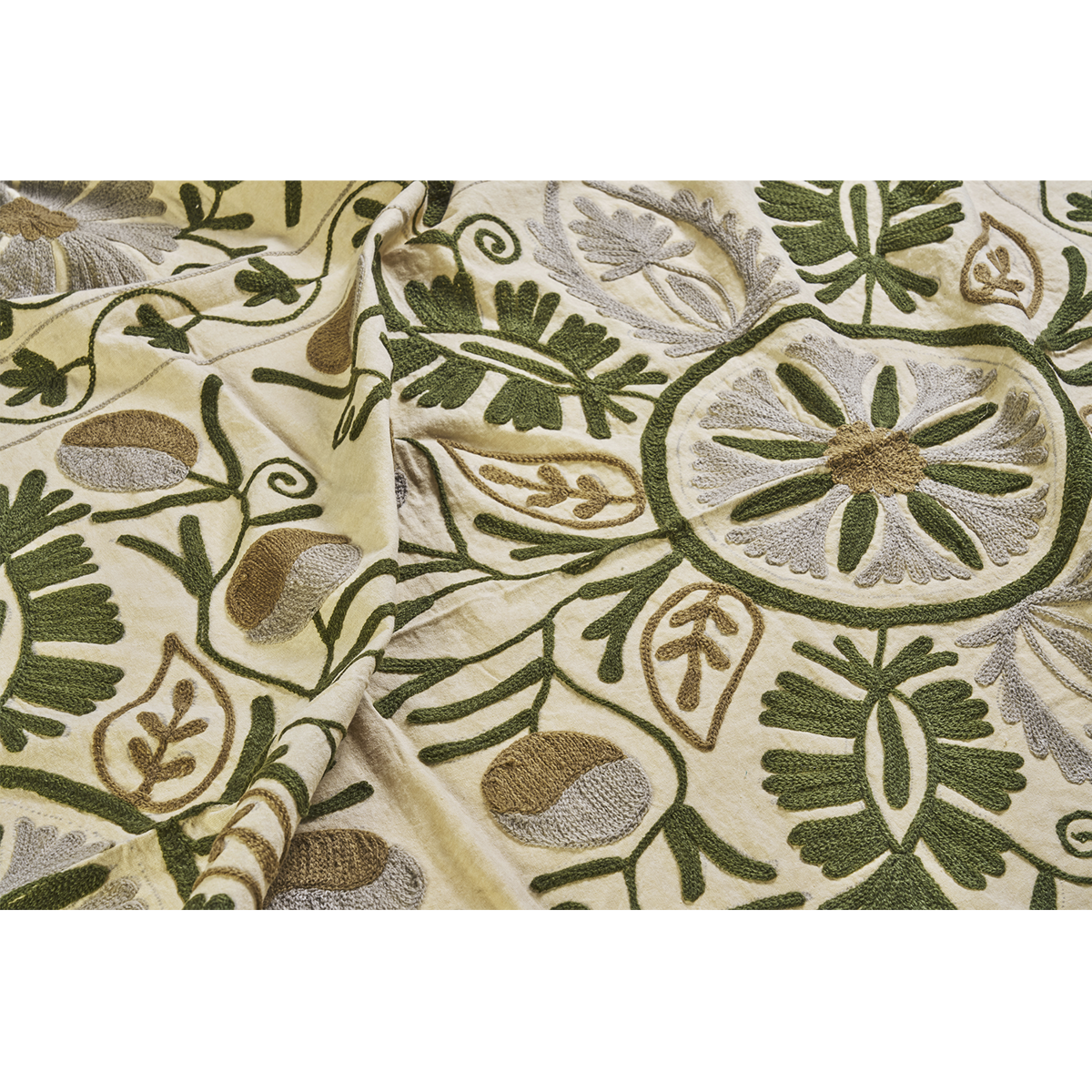 Suzani embroidered cotton throw