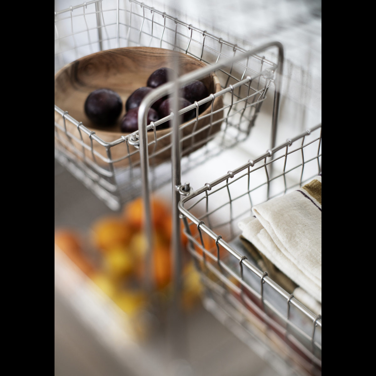 Iron rack w/ baskets