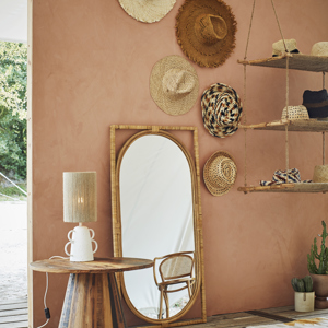 Oval mirror w/ rattan frame