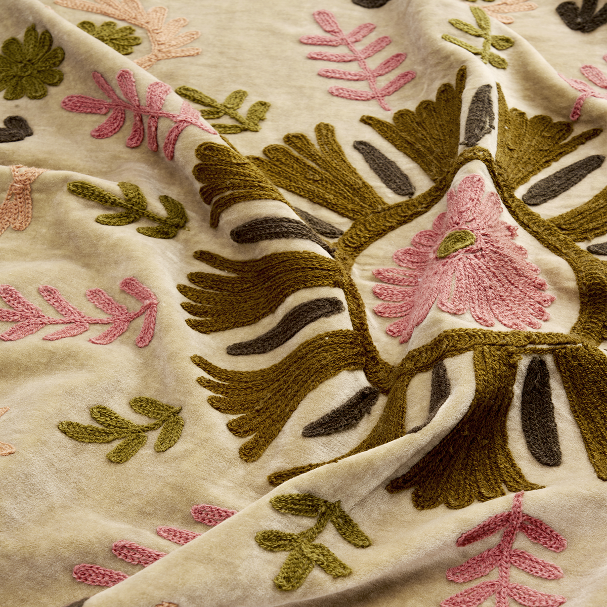 Suzani embroidered velvet throw