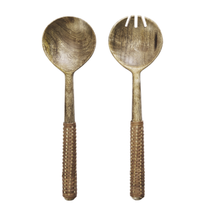 Wooden salad set w/ cane