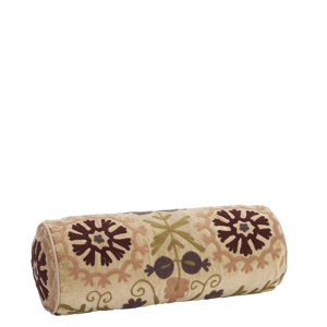 Suzani embroidered velvet bolster cushion