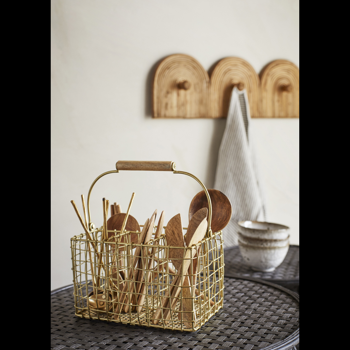 Rattan coat rack