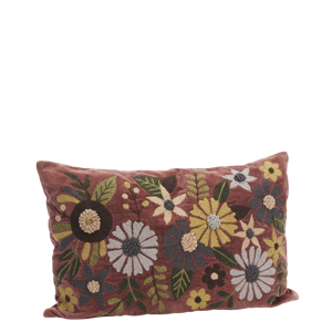 Embroidered velvet cushion cover