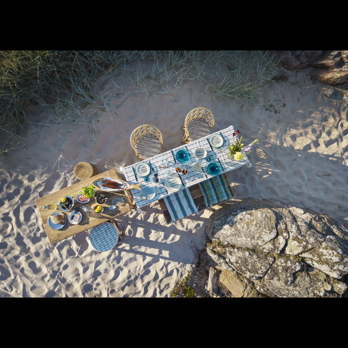 Checked woven cotton chair pad