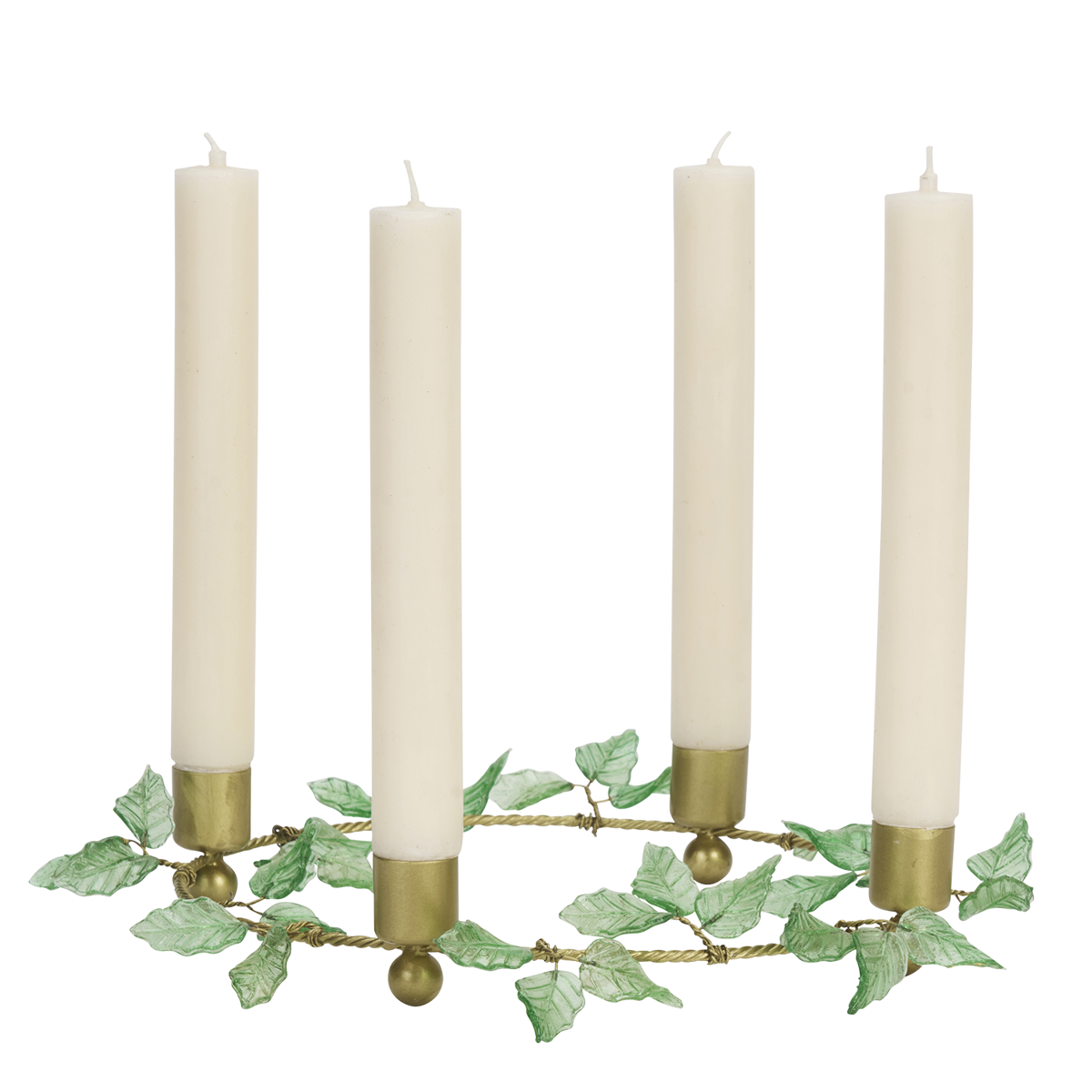 Candle holder w/ glass leaves