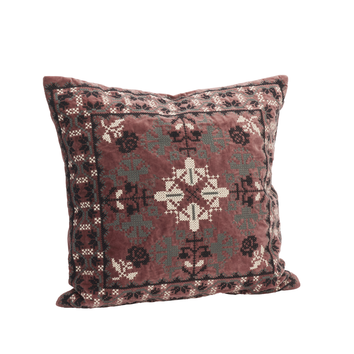 Embroidered velvet cushion cover