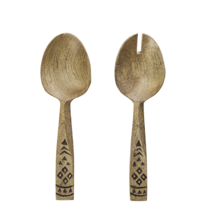 Wooden salad set w/ hand carving