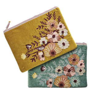 Embroidered velvet laptop sleeve